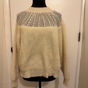 Zara knit sweater. Cream/Off White. Size Small. Lace detail.